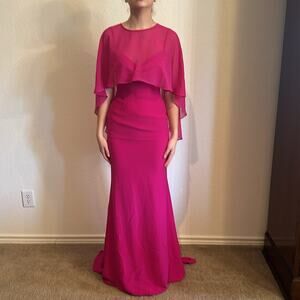 Pronovias Evening Gown Magenta Fuchsia Party Edit with train draped neck Prom